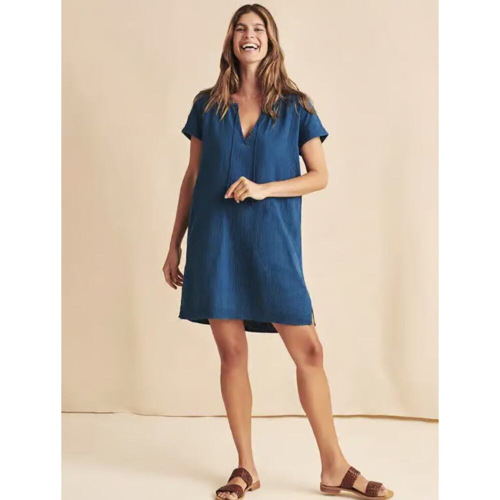 FAHERTY Ninie Blue Organic Cotton Dress Size S